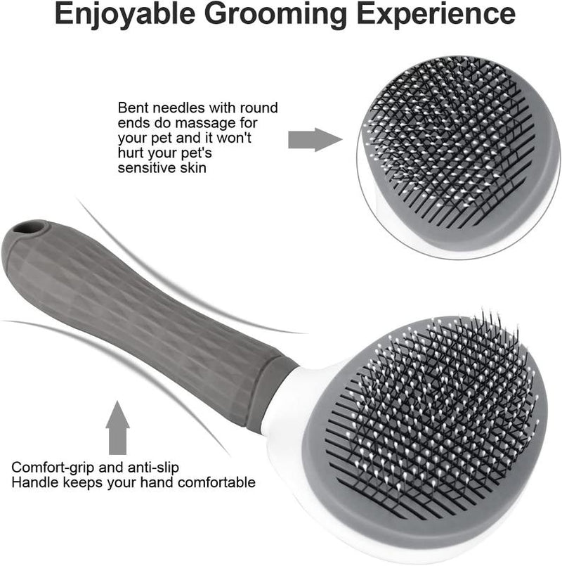 【Holiday Haul】Self-Cleaning Slicker Brush for Dogs, Cats & Rabbits, Pet Grooming Shedding Brush with Easy Hair Removal & Massaging Tool, Suitable for Short & Long Hair (Gray)