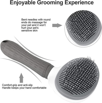 【Holiday Haul】Self-Cleaning Slicker Brush for Dogs, Cats & Rabbits, Pet Grooming Shedding Brush with Easy Hair Removal & Massaging Tool, Suitable for Short & Long Hair (Gray)