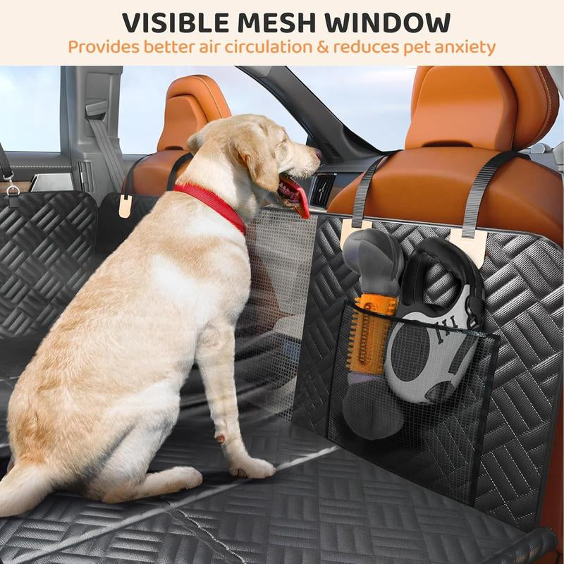 Dog Car Seat Cover, Waterproof Back Seat Extender for Dogs,Heavy Duty Dog Car Seat Cover for Back Seat and Aggressive Chewer， Seat Cover for Back Seat Hard Bottom, Pet Protector with Mesh Window, Scratch-Proof, for Trucks, SUV, Black
