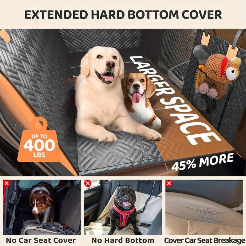 Dog Car Seat Cover, Waterproof Back Seat Extender for Dogs,Heavy Duty Dog Car Seat Cover for Back Seat and Aggressive Chewer， Seat Cover for Back Seat Hard Bottom, Pet Protector with Mesh Window, Scratch-Proof, for Trucks, SUV, Black
