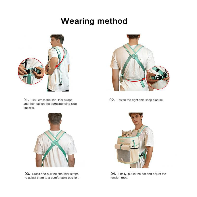 PUUROF Pet Backpack for Small Pets - Front-Carry Design with Crisscross Straps & Side Pockets - Cozy & Spacious Chest Carrier Bag for Shopping & Cycling - Ideal for Teddy, Schnauzer, Bichon Frise