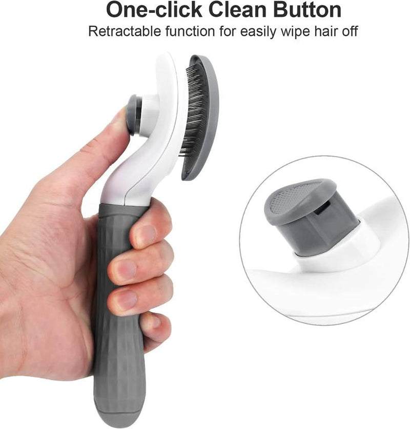 【Holiday Haul】Self-Cleaning Slicker Brush for Dogs, Cats & Rabbits, Pet Grooming Shedding Brush with Easy Hair Removal & Massaging Tool, Suitable for Short & Long Hair (Gray)