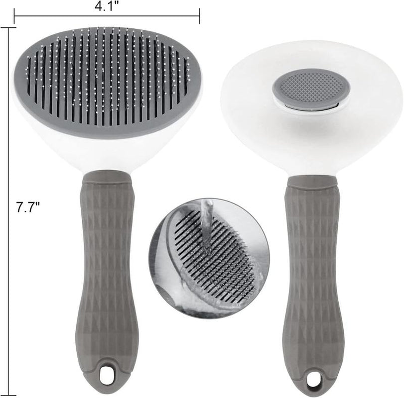 【Holiday Haul】Self-Cleaning Slicker Brush for Dogs, Cats & Rabbits, Pet Grooming Shedding Brush with Easy Hair Removal & Massaging Tool, Suitable for Short & Long Hair (Gray)