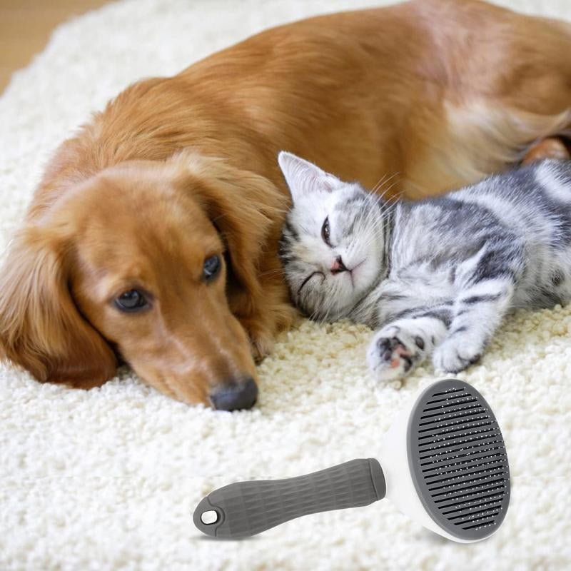 【Holiday Haul】Self-Cleaning Slicker Brush for Dogs, Cats & Rabbits, Pet Grooming Shedding Brush with Easy Hair Removal & Massaging Tool, Suitable for Short & Long Hair (Gray)