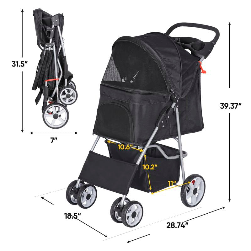 Segawe Foldable Dog Stroller Pet Travel Carriage Detachable Carrier Cart, Black