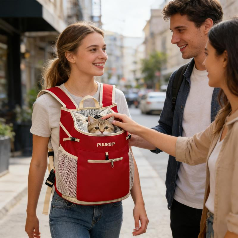 PUUROF Pet Backpack for Small Pets - Front-Carry Design with Crisscross Straps & Side Pockets - Cozy & Spacious Chest Carrier Bag for Shopping & Cycling - Ideal for Teddy, Schnauzer, Bichon Frise